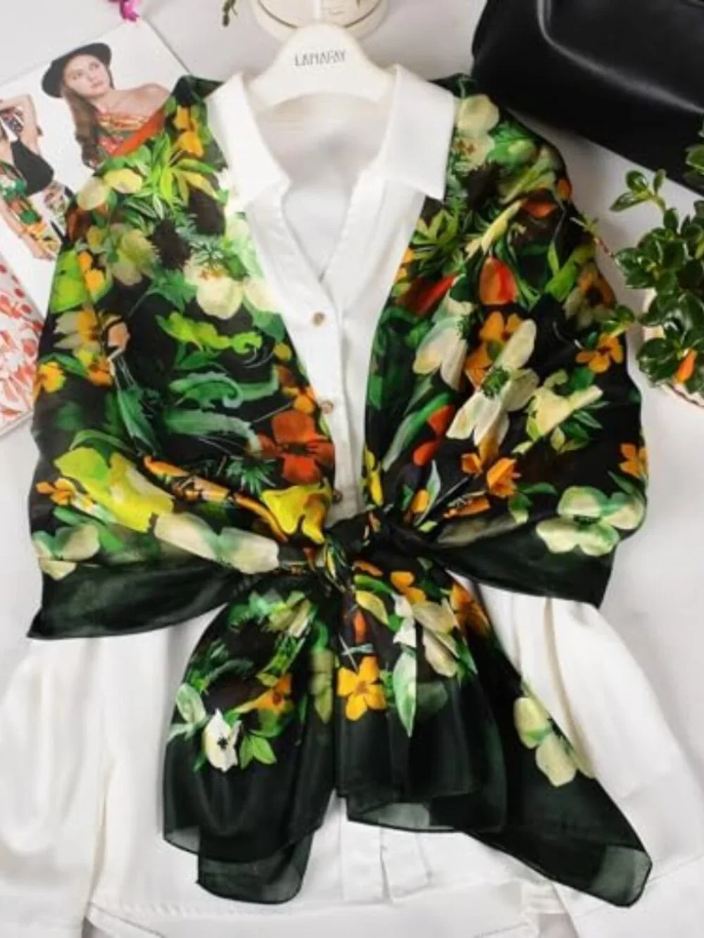 100% Mulberry Silk Scarf 69x43 Floral Long Shawl Wraps Office Wear Travel Photo